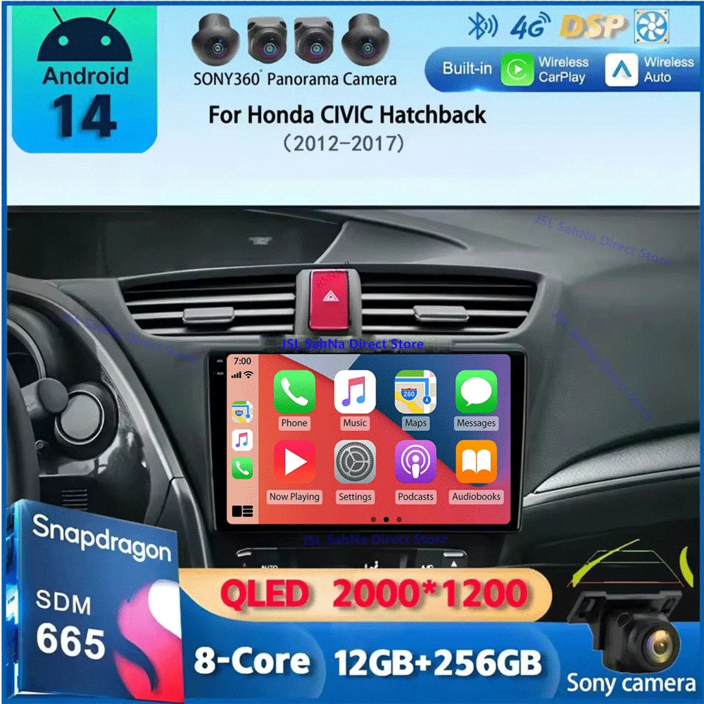

Автомобильный радиоприемник Android 14 для Honda Civic 9 FK FB 2012-2017 Мультимедийный видеоплеер Навигационный стерео GPS Без 2din 2 din dvd