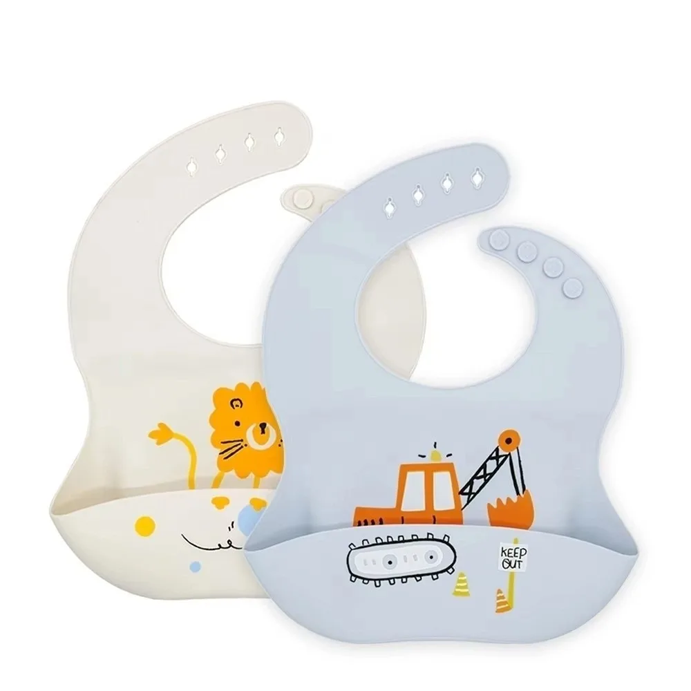 

Cute Soft Silicone Waterproof Bibs Adjustable Cartoon Printed Bibs Feeding Toddlers Bibs