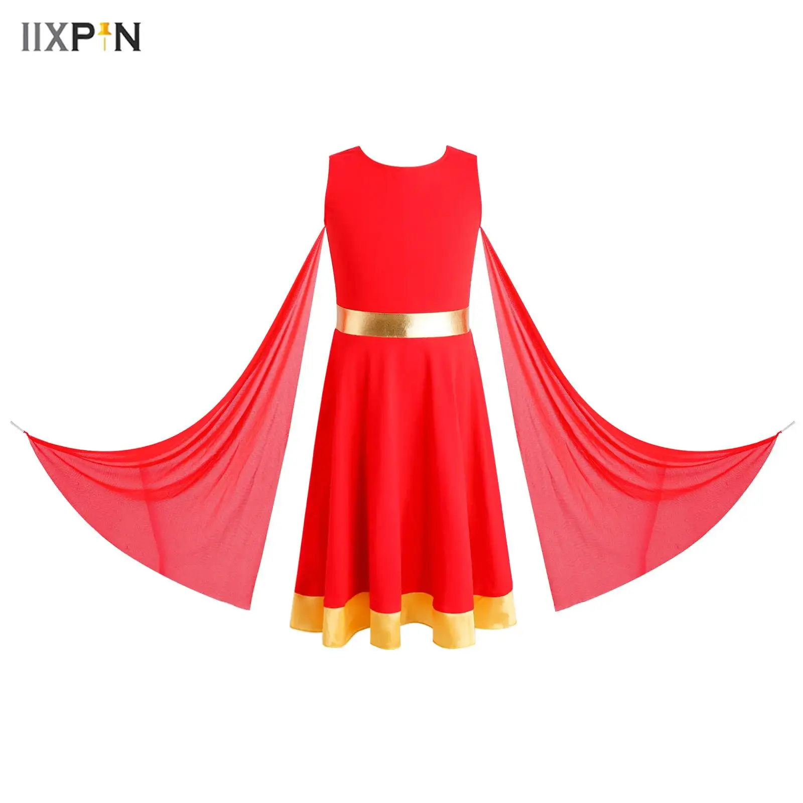 

Детский костюм для девочек: балетное, лирическое, христианское церковное платье-туника для выступлений с сетчатыми драпировками и металлическим блеском