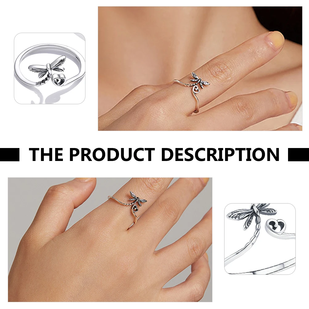 

Sterling Silver Dragonfly Ring Open Adjustable Simple Stylish Finger Jewelry Women Accessories Fashion Hand Decor