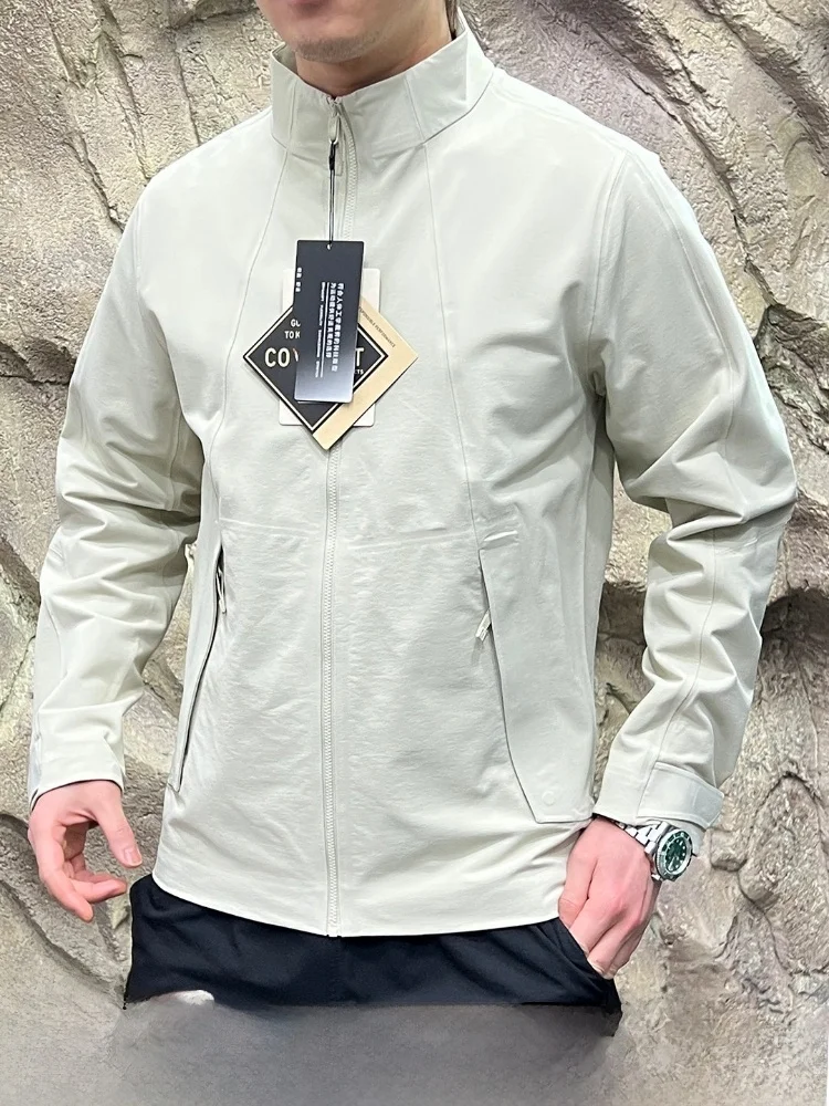 

Men's Casual Stand Collar Jacket Full Pressure Glue High Elasticity Spring Autumn Versatile Leisure Zipper Nylon PU Leather