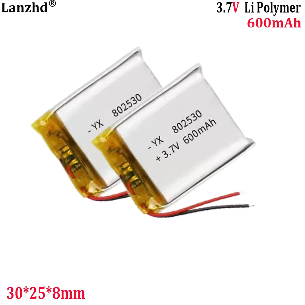 3.7V Polymer Lithium Battery 802530 600mAh Rechargeable Battery for Smartwatch Locator and Small Speaker