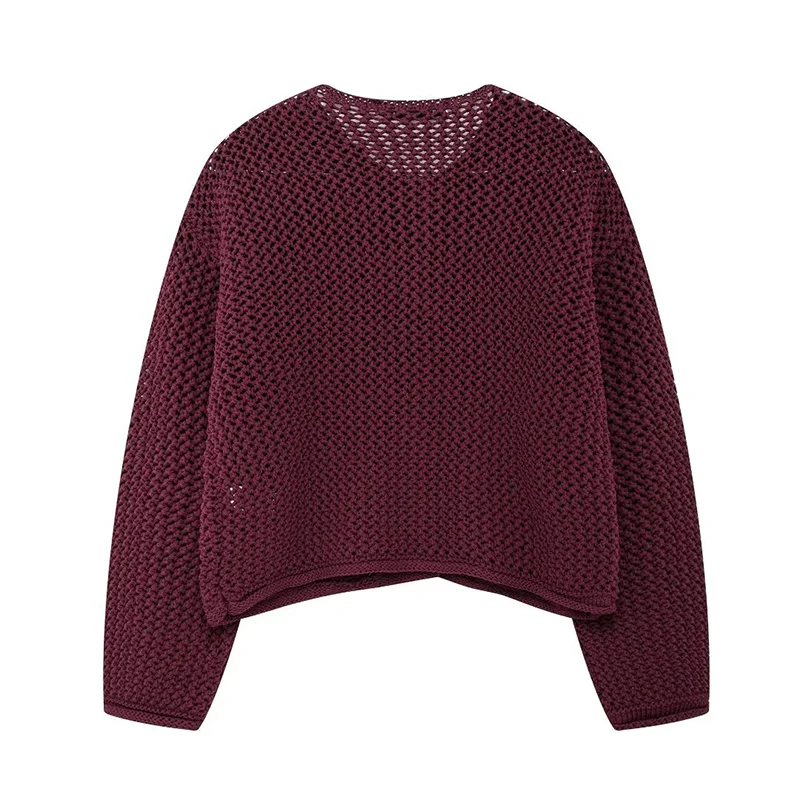 2024 Ladies Chic top with pocket red single-breasted knit sweater vintage o collar long sleeve feminine chic ladies clothing