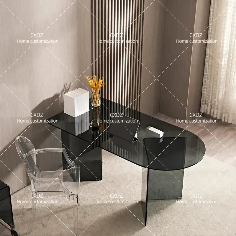 Tempered Glass Semicircular Island Dining Table Modern Simple Light Luxury Rectangle Small Apartment Household Furniture