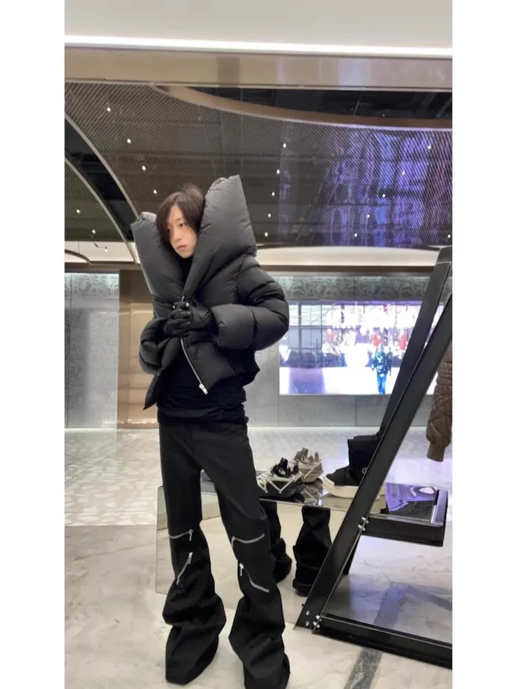 

RO Sle American High Street Casual Pants Men Women Knee Multi Zipper Flared Frayed Floor-Length k Trendy Brand