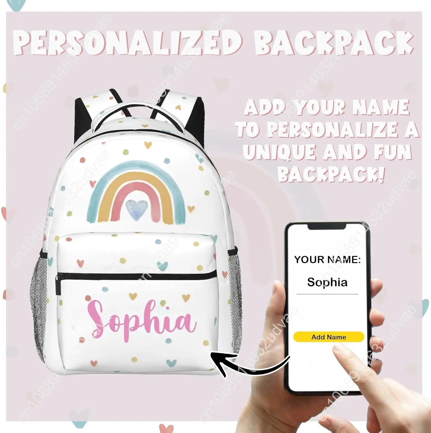 Personalized Backpack for Girls Boys, Custom Backpacks with Name for Kids, Customized Rainbow School Bookbag for Back to School