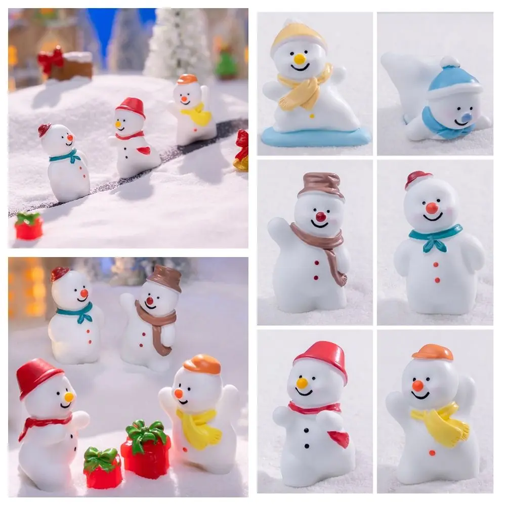 Gift Christmas Mini Snowman Figurine Accessories White Miniature Snowman Statue Micro Landscape Fairy Garden Desktop Knick-Knack