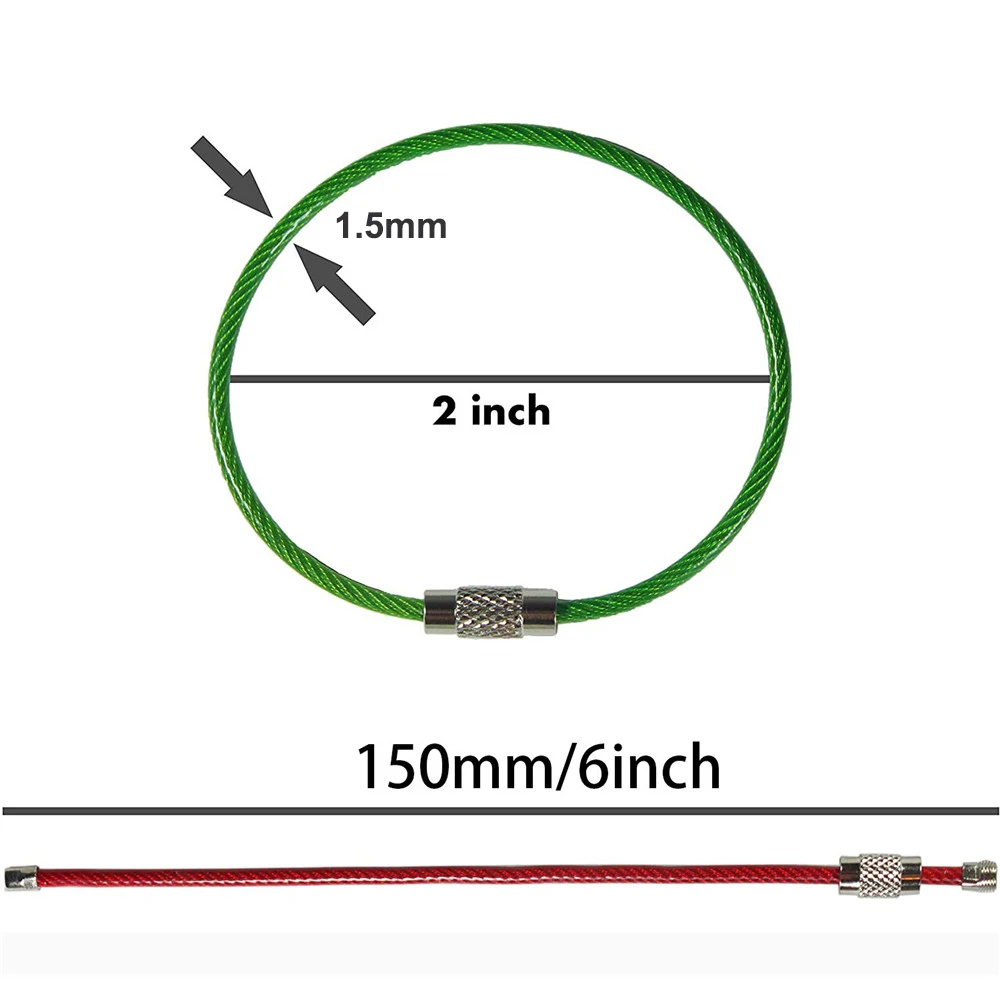 キーホルダー用ステンレスワイヤー付きキーホルダー,6〜1.5mm,10パック,各種カラー