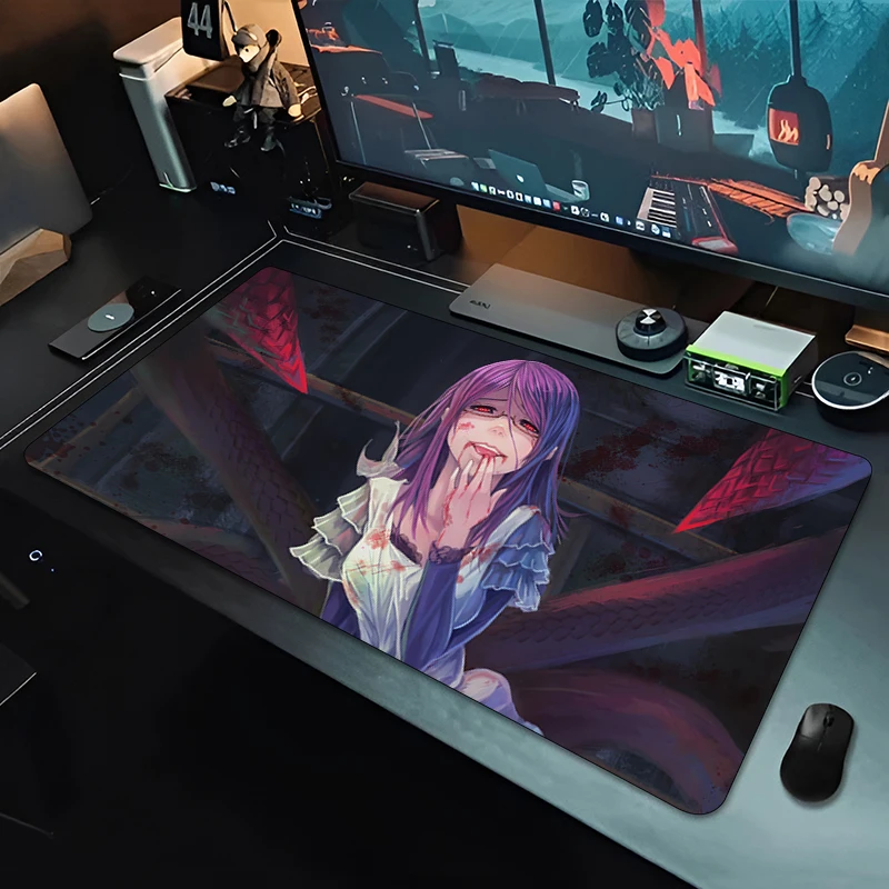 Gaming Mouse Pad,Anti-slip Rubber Base, Stitched Edges, Tokyo Ghoul Kaneki & Rize Red Spider Lily Art for Office & Gaming Setup
