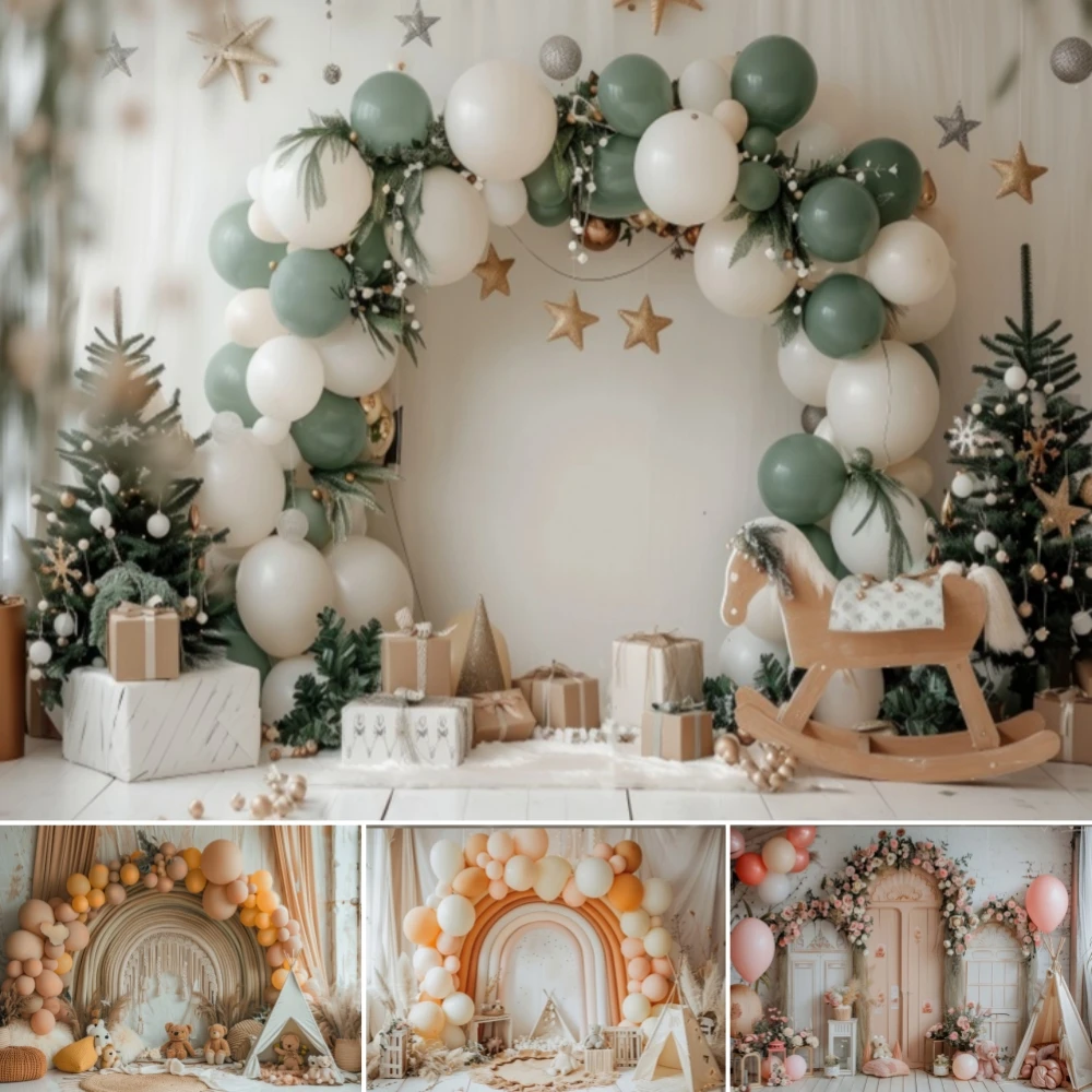 

Balloon Tent Bear Floral Backdrop Newborn Baby Birthday Girl Boy Birthday Baby Shower Cake Smash Photography Background Decor