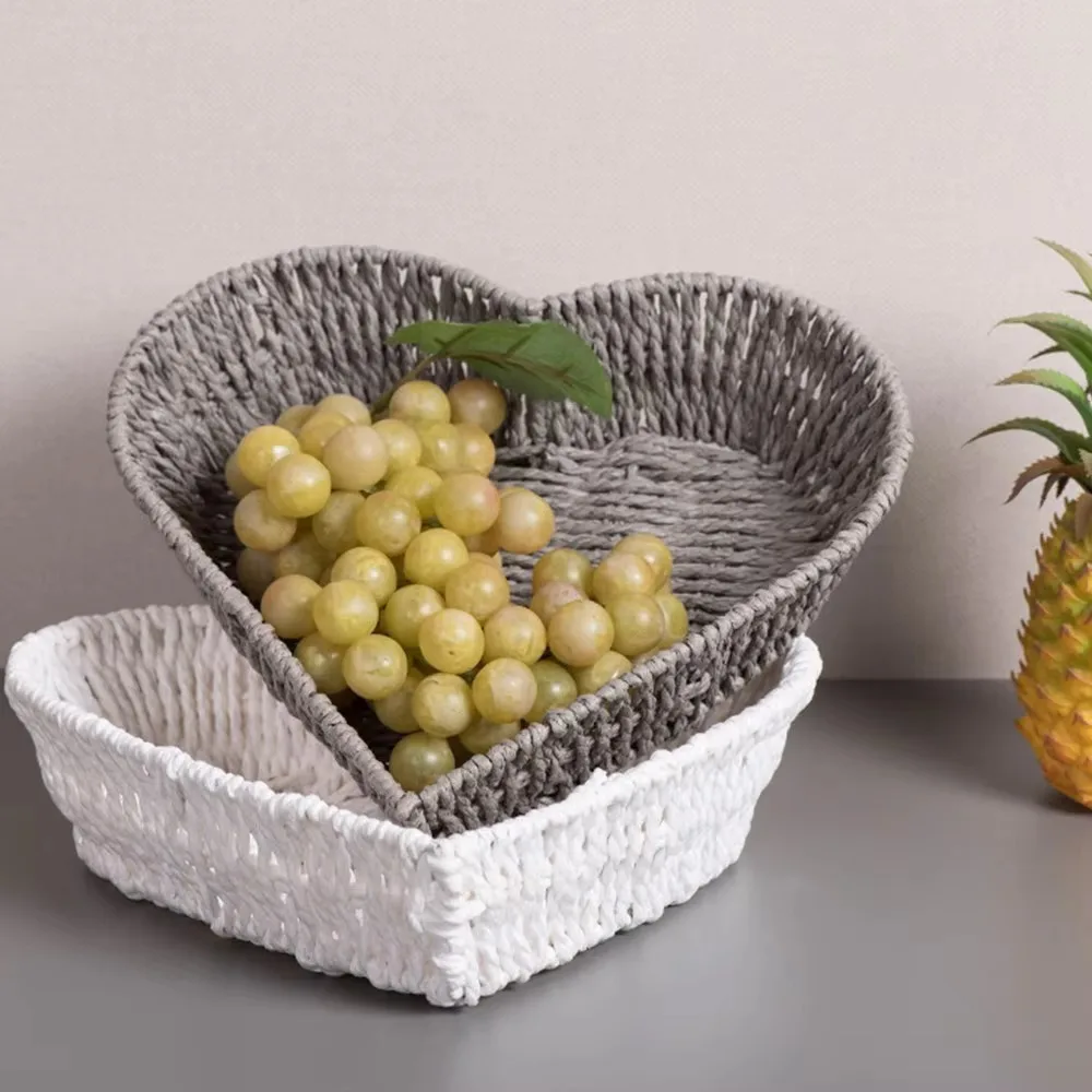 Easy to Use Stackable Woven Storage Basket Chic Sturdy Heart Shape Basket Handmade Paper Rope Fruit Plate Snack Storage