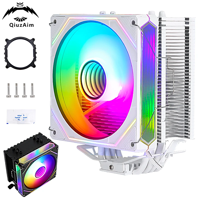 QiuzAim PC X79 X99 프로세서 CPU 효율적인 쿨러, 120mm 선풍기 공랭식 4 히트 파이프 4 핀/PWM 설치, LGA2011 AMD am3 am4 am5