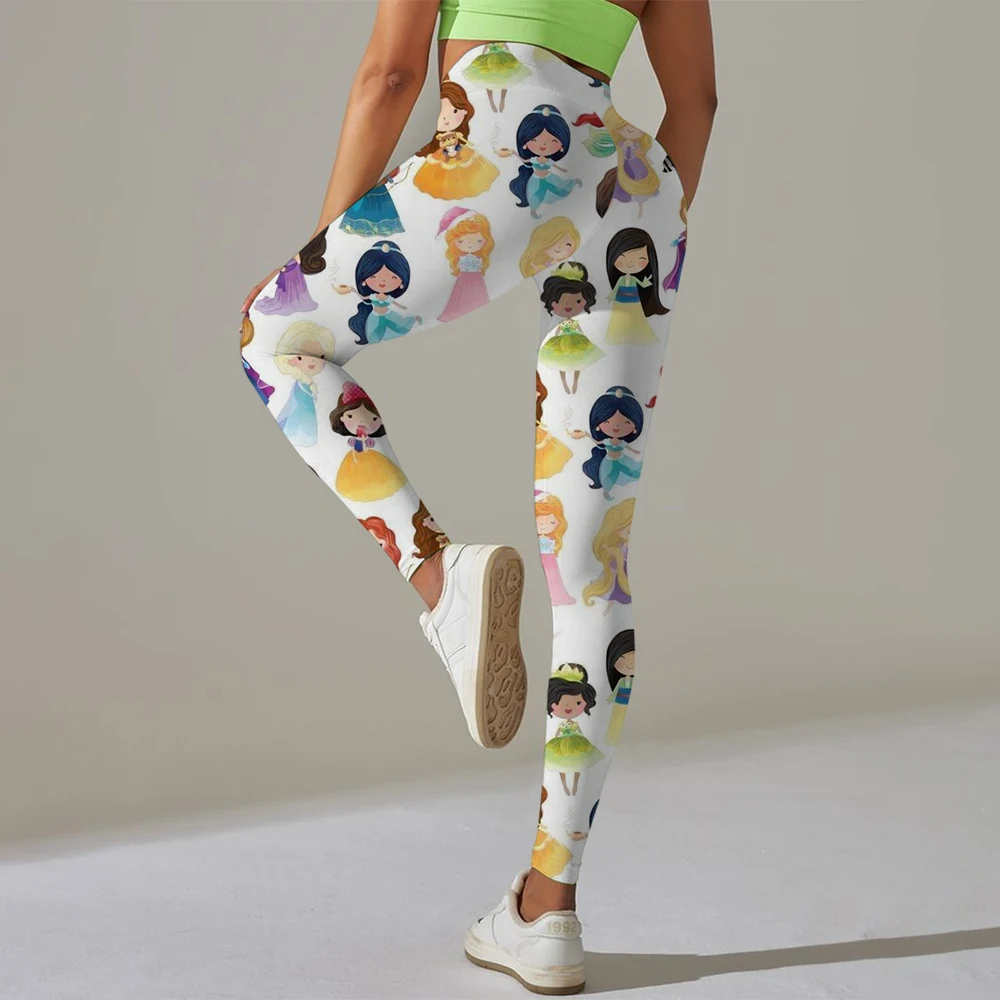 하이웨이스트 요가 레깅스 여성 디즈니 프린트 푸쉬업 스포츠 레깅스 피트니스 러닝 힙업 요가 팬츠 고탄력 짐 레깅스