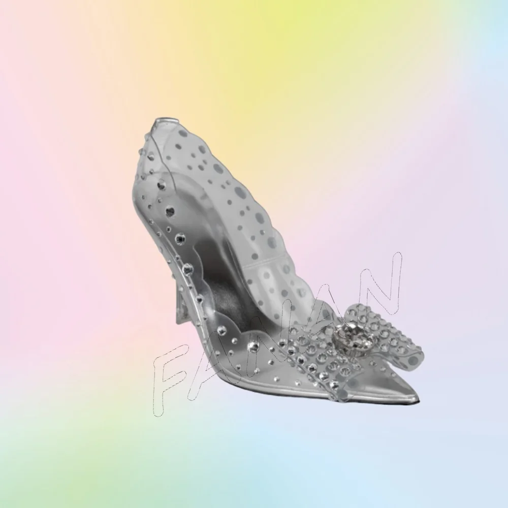 

Clear PVC Bow Knot Decor Pumps Shallow Solid Pointed Toe Heels Shoes Thin High Heel Shoes for Women 2025 Zapatos Para Mujere