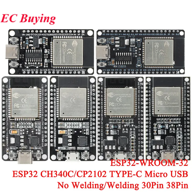 ESP32 WROOM-32 Development Board TYPE-C Micro-USB CH340C/CP2102 WiFi+Bluetooth Wireless Module Dual Core Ultra-Low Power