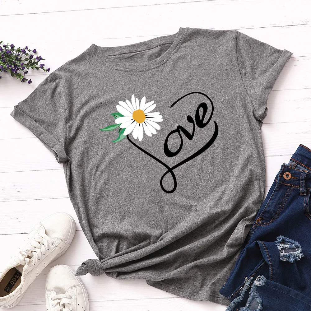 

colored daisy love heart print tshirt vintage women graphic hipster tee shirt