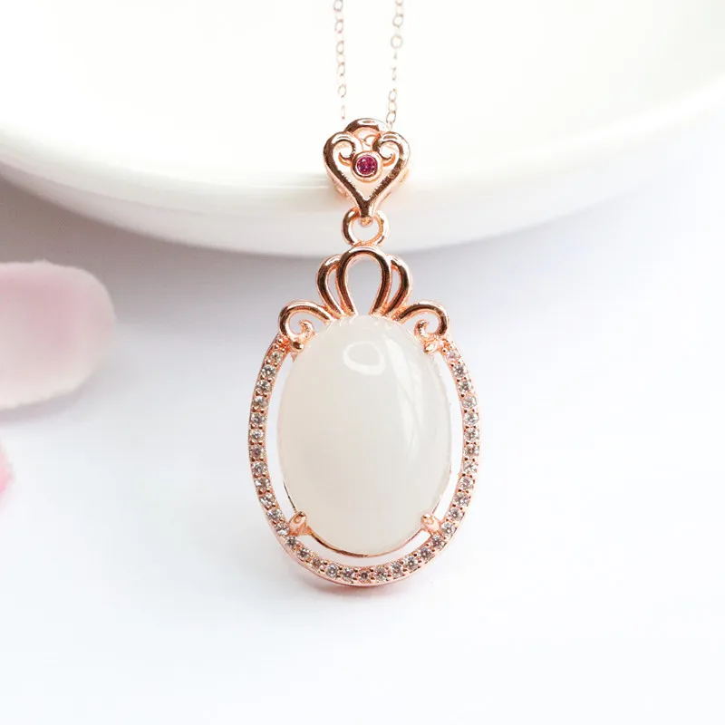 

Natural Lavender Hetian Jade Egg Pendant Elegant Necklace HT2052817