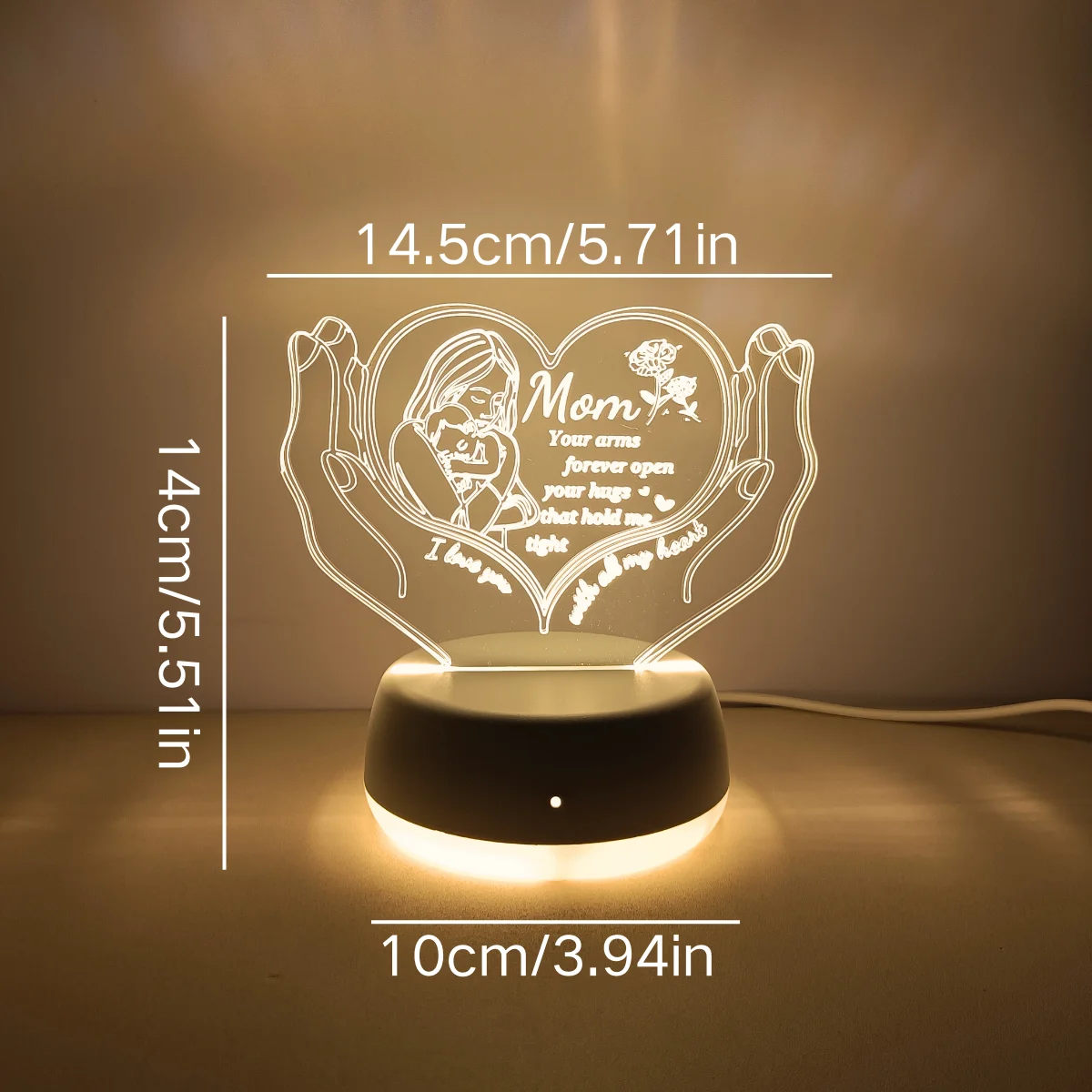 1개입 따뜻한 마음을 담은 어머니의 사랑 흑백 따뜻한 조명 3D 무드등, 침실 및 집 꾸미기 조명에 적합