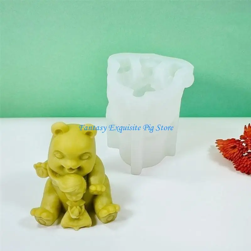 قالب شمع معطر على شكل حيوان وفتاة من السيليكون مصنوع يدويًا على شكل دب معطر #4