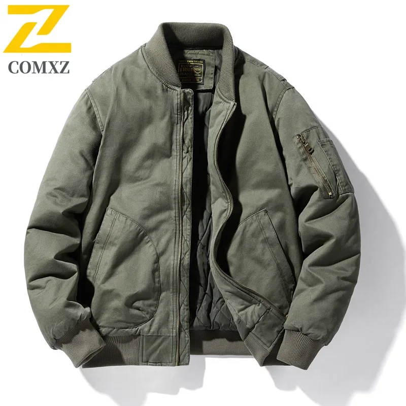 

COMXZ 2025 Men's Thick Fleece Lined Washed Cotton Jacket Winter Casual Oversize Workwear loose Lightweight Coat
