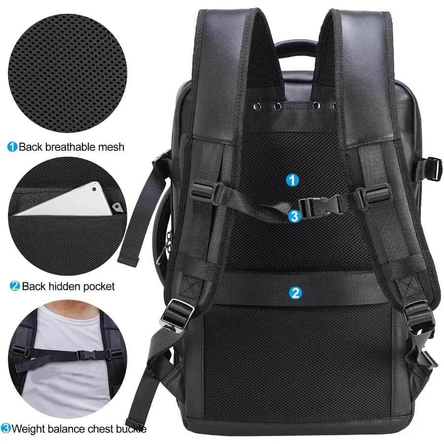 حقيبة ظهر للكمبيوتر المحمول مقاس 15.6 بوصة من Masa Kawa للرجال قابلة للتوسيع 36L حقيبة سفر للأعمال Daypack حقيبة عطلة نهاية الأسبوع #2