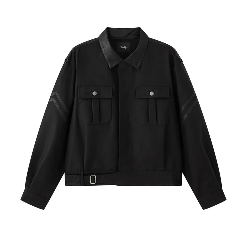 HKSH Spring Autumn New Men Tide Punk Long-staple Cotton Patchwork Three-dimensional Cut Tie-shoulder Jacket Fashion Vibe HK26389