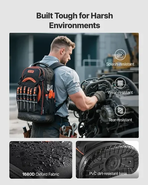 حقيبة ظهر للأدوات مكونة من 65 جيوبًا، حقيبة ظهر مقاومة للتمزق للكهربائيين