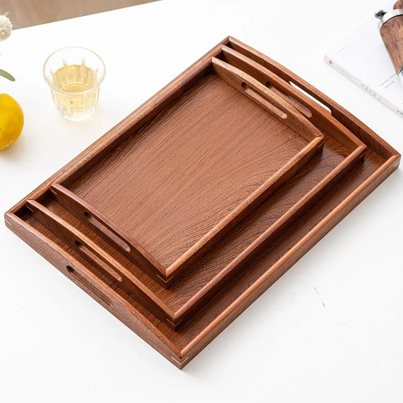 Ebony Rectangular Tea Plate Solid Wooden Storage Trays Water Cup Fruit Food Bread Sundries Serving Tray Household Organizer