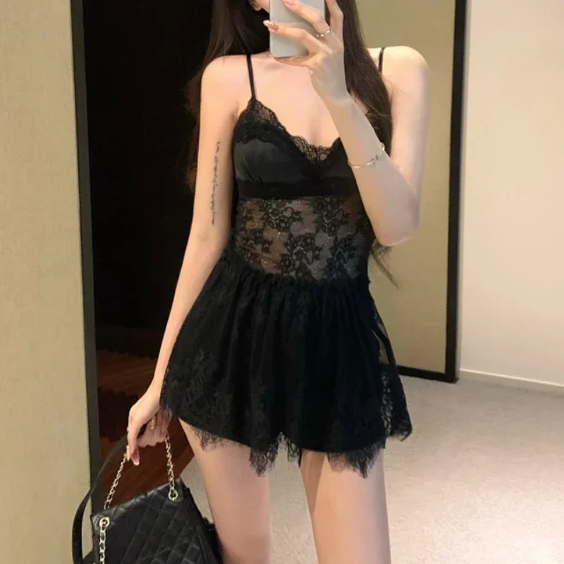 2024 Autumn New Off-shoulder Pleated Irregular Black Long-sleeved Sweater Women + Sexy Lace Camisole + Shorts Three-piece Suit