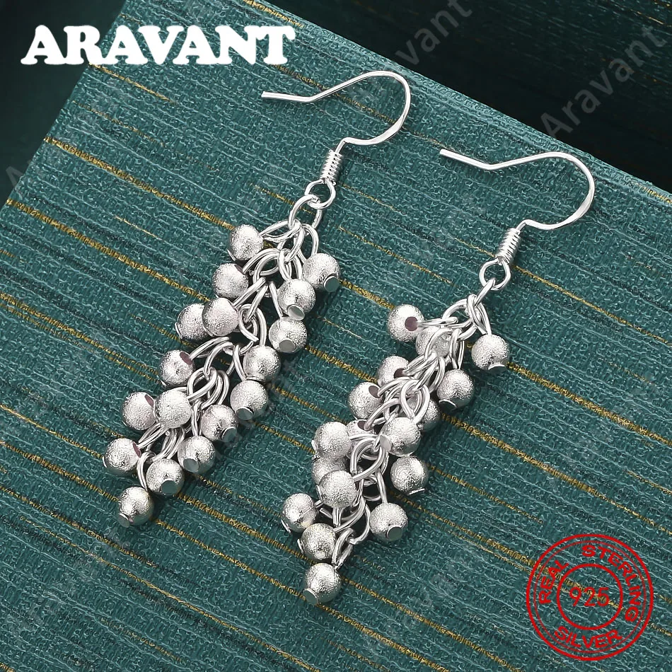 925 Sterling Silver Frosted Bead Grape Bead Earrings - A Fresh And Elegant Design For Women'S Engagement Jewelry