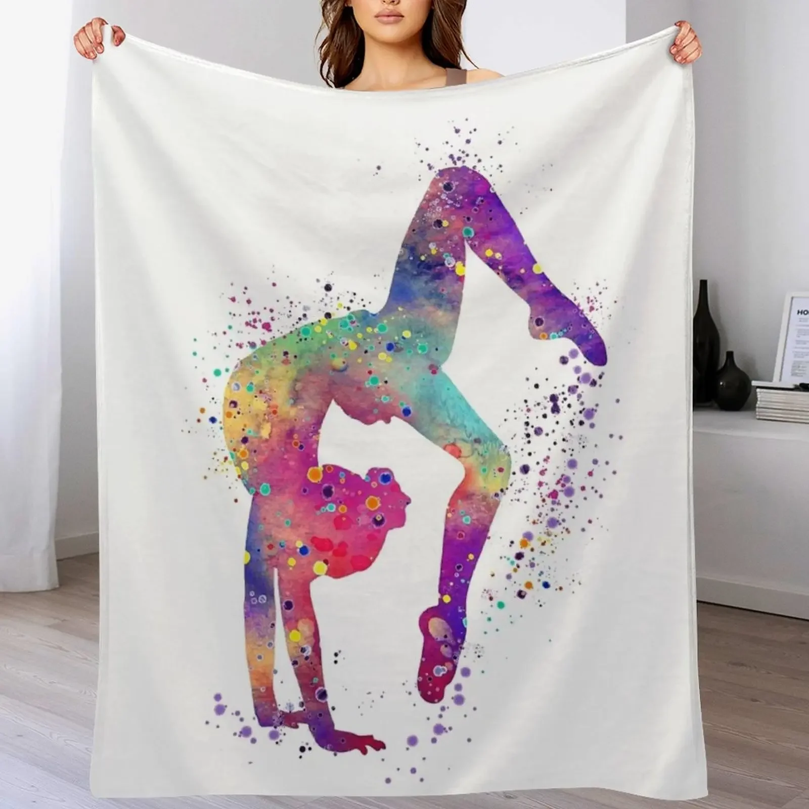 Gymnastics Girl Tumbling Colorful Watercolor Art Gift Throw Blanket Extra Large Throw Cute Winter beds Large Blankets