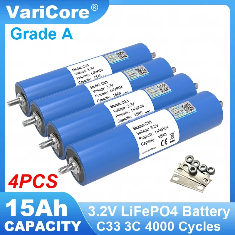 4pcs 3.2V 15Ah LiFePO4 Battery Lithium Phosphate Cell for 12V 24V Motorcycle Car motor Modification Inverter batteries Grade A