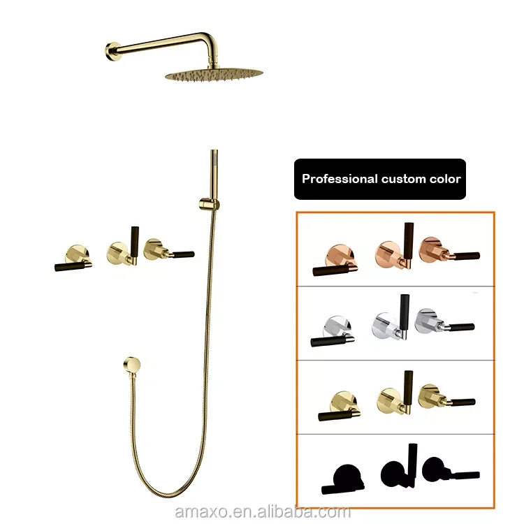 Wholesale Apartment Gold Round In Wall Rainfall Brass Concealed Shower Mixers Set For Bathroom