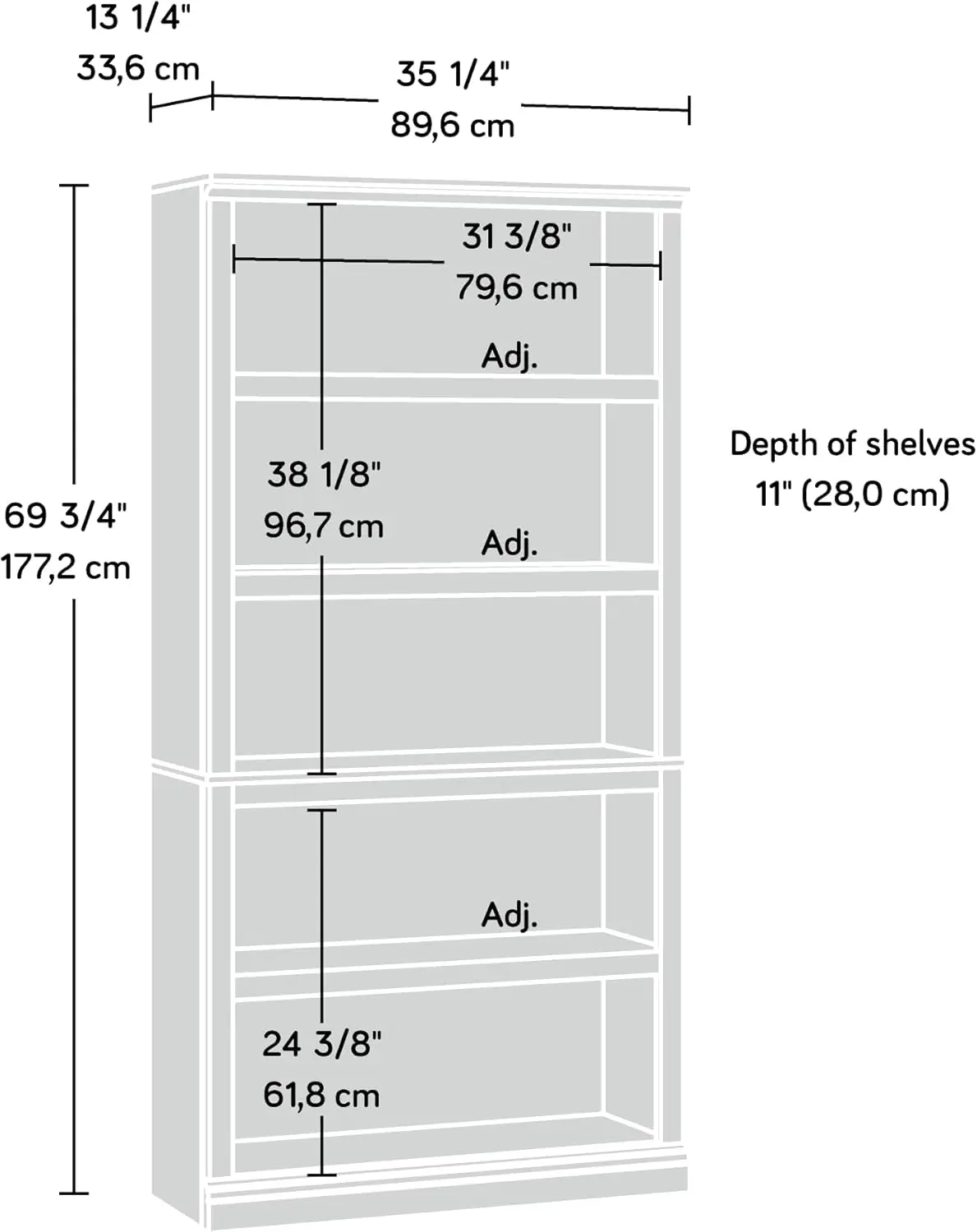 Miscellaneous Storage 5-Shelf Display Bookcase, Laurel Oak Finish