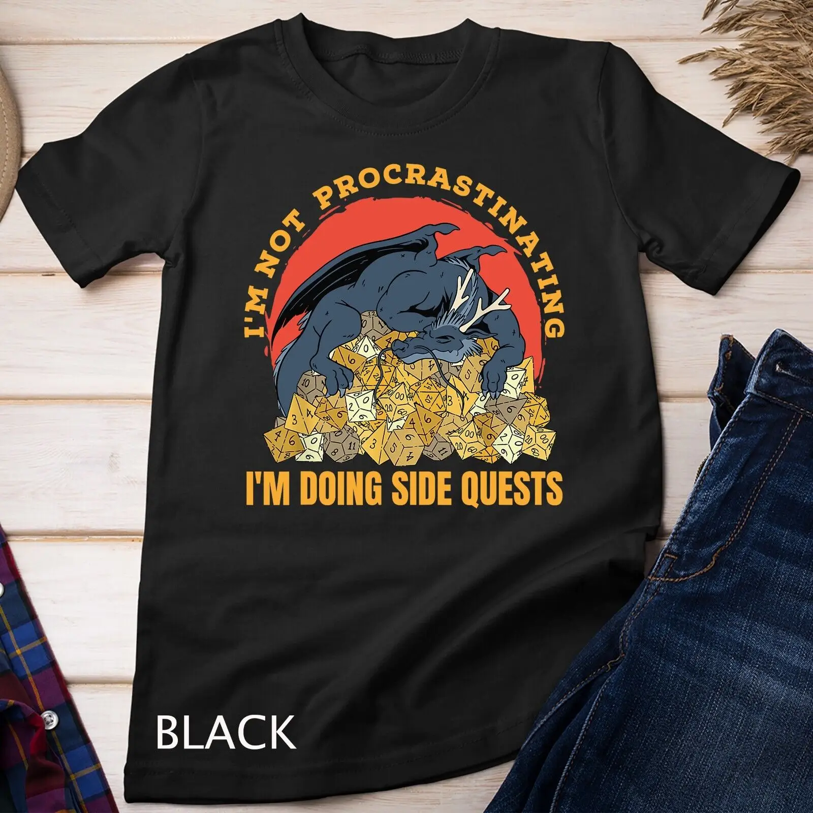 Not Procrastinating Side Quest Dungeon RPG Dice Dragon T-Shirt Unisex T-shirt