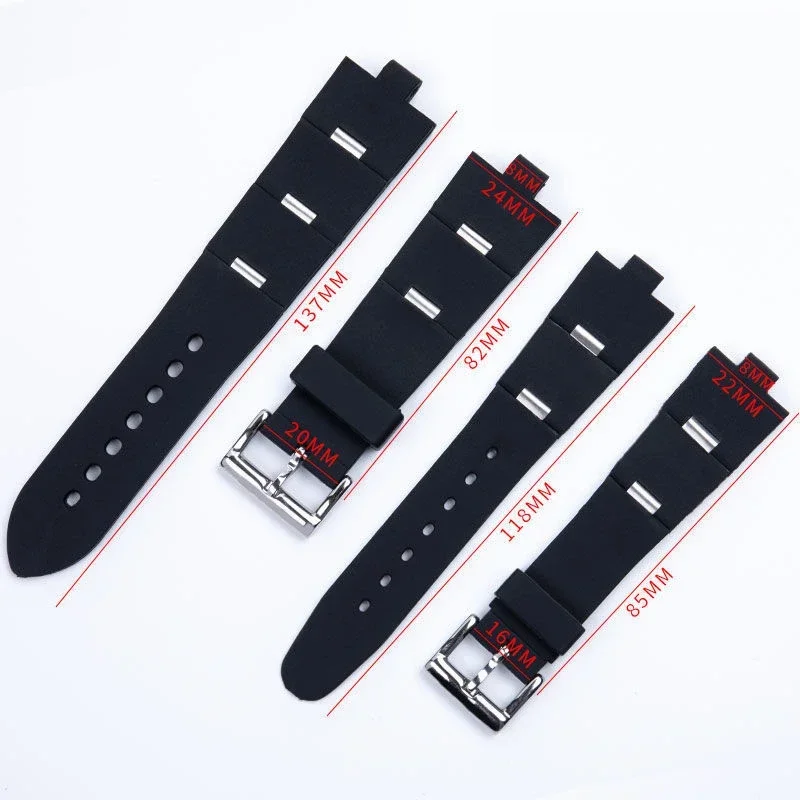 Rubber Watch Accessories Band for Bvlgari Bulgari watch strap 24X8mm 22X8mm silicone Convex belt soft women\'s Black wristband