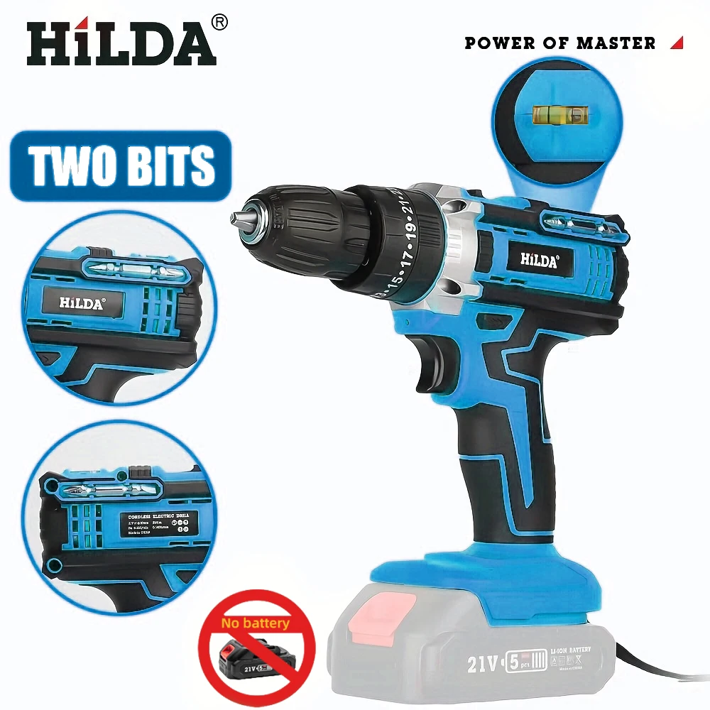

HLIDA Electric Drilling Rig 25+3 Torque Option Impact Function Cordless Electric Tool Drilling Rig Suitable for Makita Battery