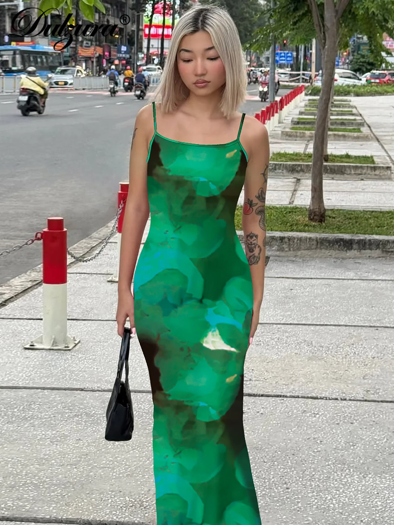 Dulzura Abito maxi con stampa aderente senza maniche senza schienale Abito lungo casual elegante sexy da donna Party Club Street Summer Outfit