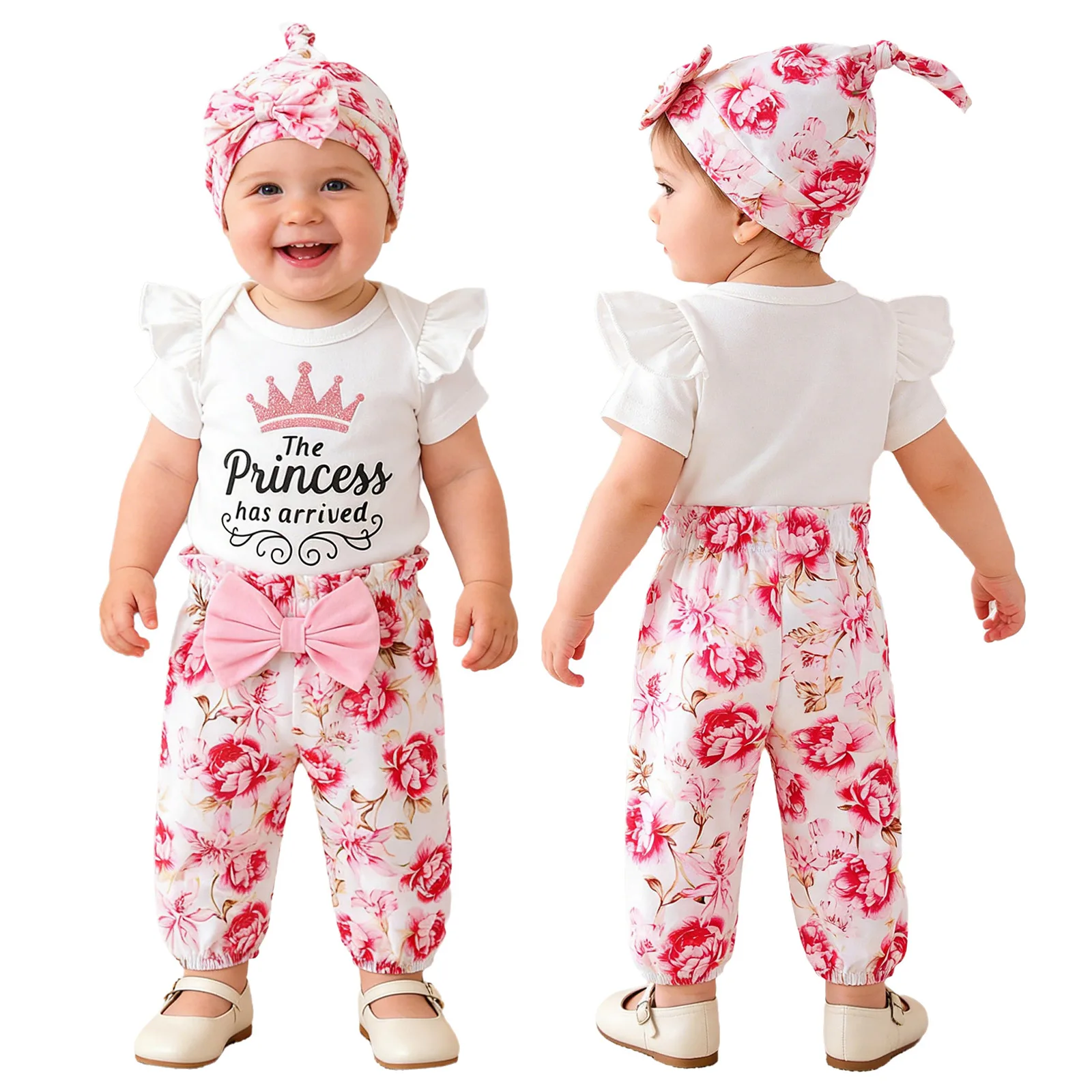 

Летний милый наряд для маленьких девочек с принтом: комбинезон с короткими рукавами, брюки с цветочным принтом, повязка на голову, шляпка, костюм для фотосессии на день рождения