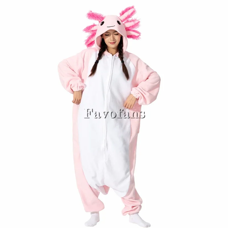 2025 New Adult Halloween Onesie Cartoon Axolotl Pajamas For Women Animal Kigurumi Pyjamas Homewear Cosplay Party Costume wat115