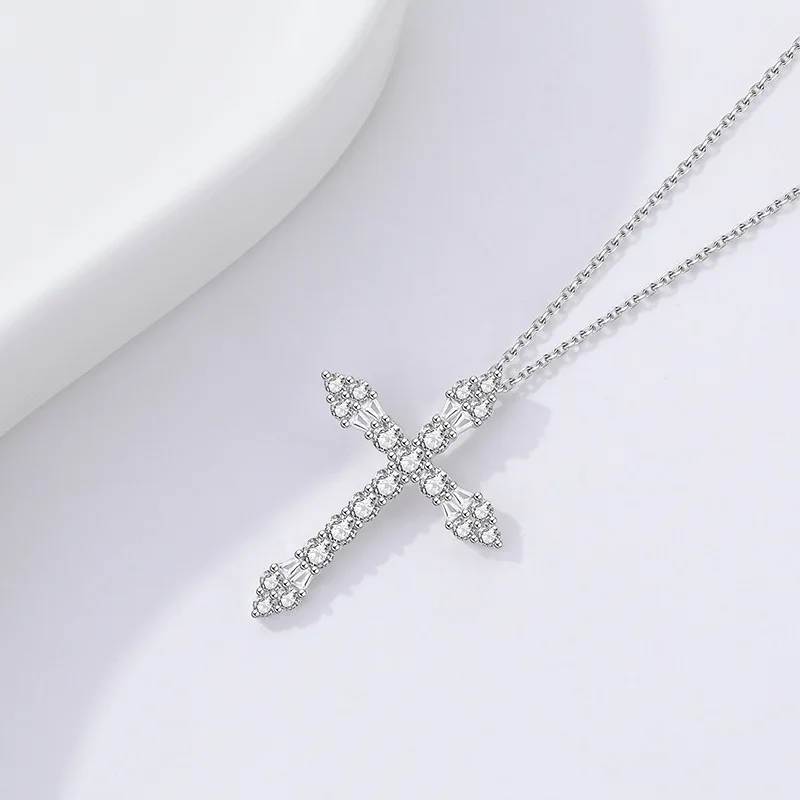 Cruz Colar S925 Sterling Silver Zircon Feminino Nicho Design Sense Luxo Pingente Atacado Jóias Unisex