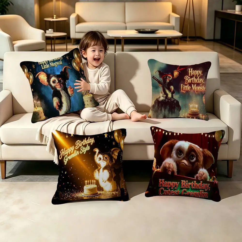 Movie Pillow Case Little Plush Fabric Soft Double Sided Print Sofa Mogwai Cushion Cover Throw Pillow Covers