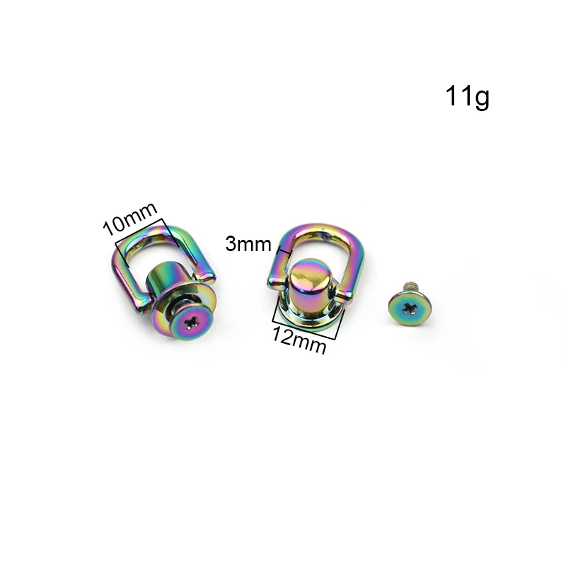 10-50pcs 10mm Rainbow New Metal D Ring Side Clip Bag Screw Strap Connector Hang Buckle DIY Purse Leather Accessories