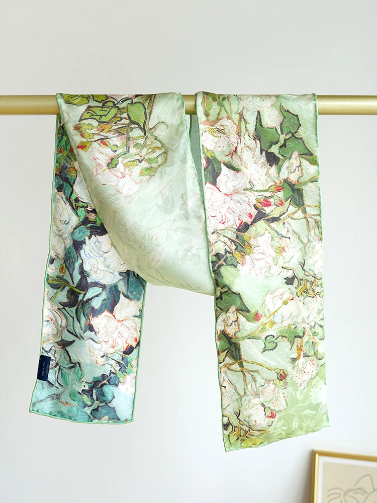 High Quality Silk Flower Luo Double-Sided Different Color Small Ribbon Scarf 15 * 150cm Spring and Summer Scarf Ribbon