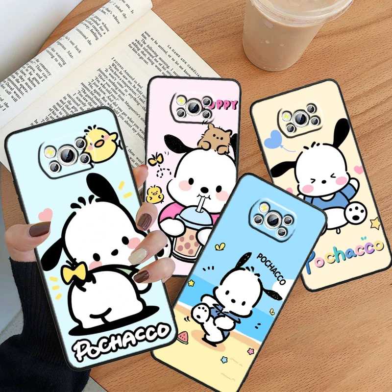 Cartoon Cute Pochacco Comic For Xiaomi POCO F5 F4 F3 M6 M5 M4 X5 X4 X3 C65 Pro Soft Shockproof Black Phone Case