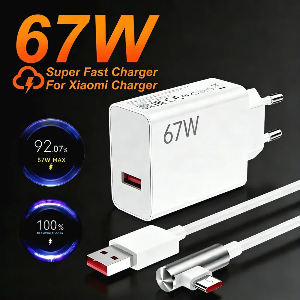 67W Super Fast USB Charger For Xiaomi 13 14 15 Ultra Redmi Note 14 15 Pro POCO F6 F7 X6 X7 Pro Type C Rapid Charging Elbow Cable