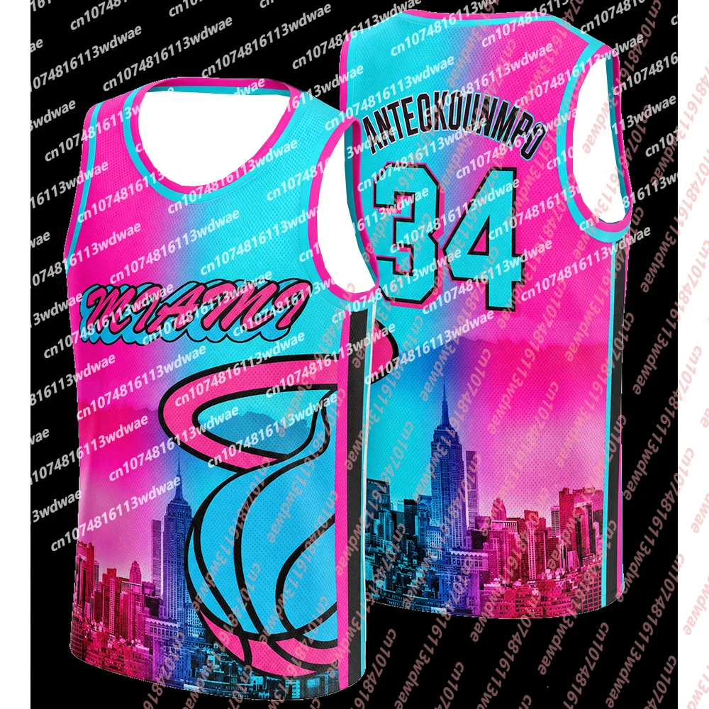 Miami 34 Antetokounmpo Basketball Jersey Men Sleeveless Tank Summer Breathable Mesh Vest Streetwear Sports Uniform For Fans Kid