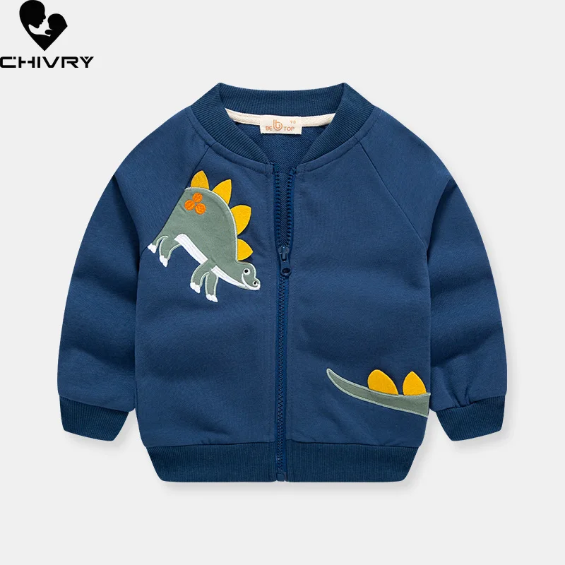 Boys Spring Autumn Fashion Baseball Jacket New 2023 Kids Children\'s Baby Cute Cartoon Dinosaur Print Zipper Coat Casual Jackets