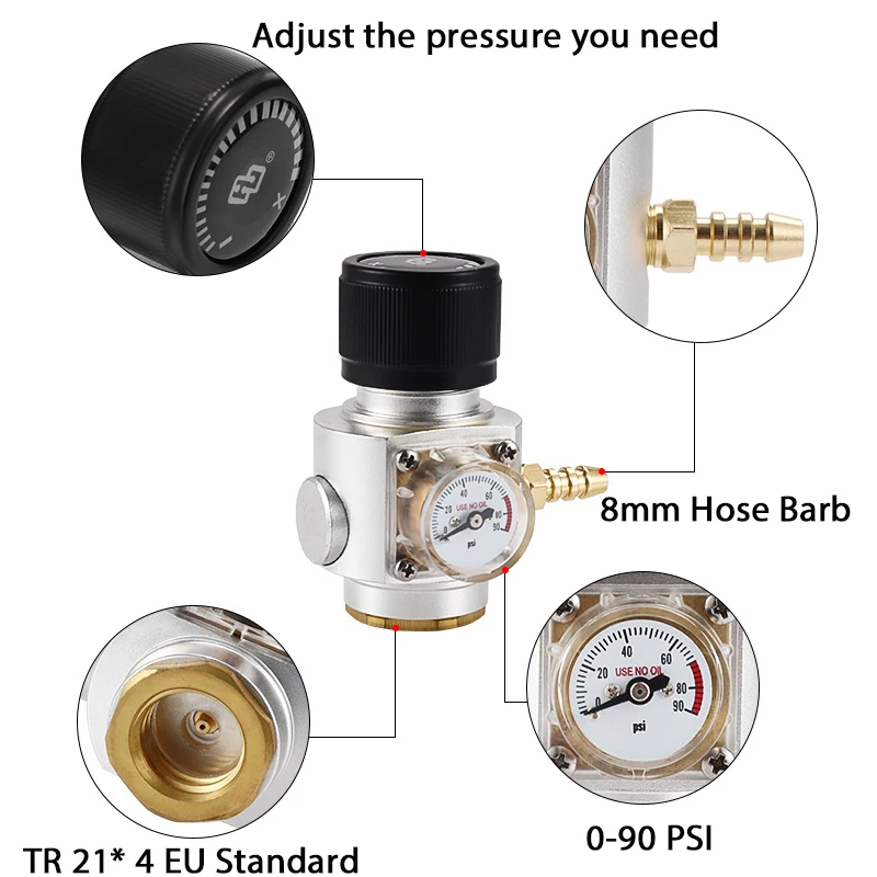 Imagem -02 - Mini Regulador de Gás para Fabricante de Soda Co2 Carregador de Barril Água com Espumante Garrafa de Refrigerante de Cerveja 0-90psi Tr21.4