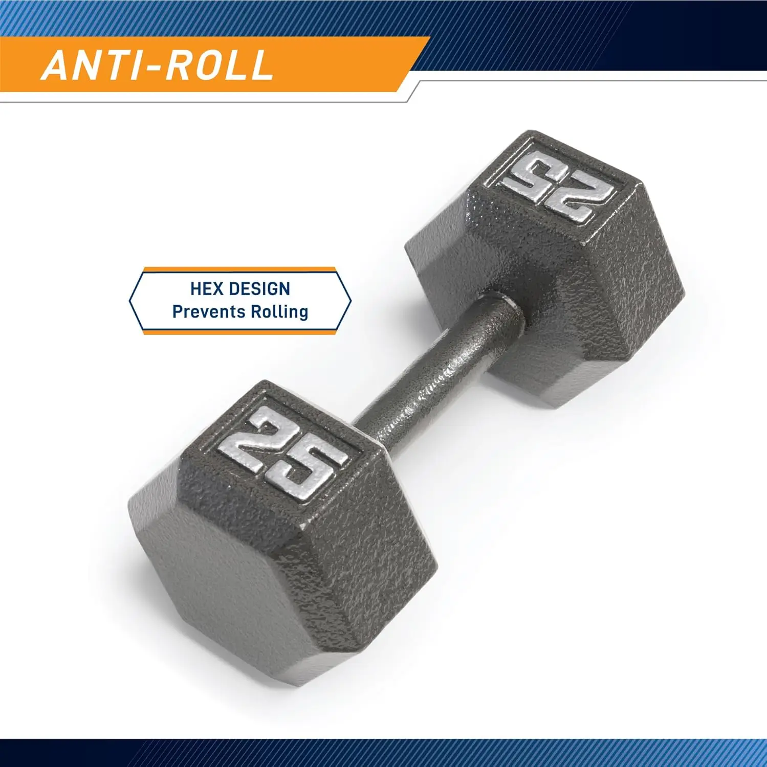 Hexagonal Cast Iron Dumbbells - Non-Rolling Design, Sizes 3 to 100 lbs, Sold Individually for Home Gym
